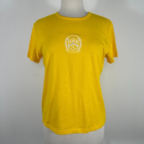NWT Lauren Active Ralph Lauren T- Shirt Yellow Crest Logo Tee 100% Cotton Sz M - Picture 1 of 7